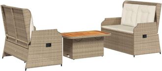 vidaXL Set Muebles De Jard&iacute;n 3 Piezas Y Cojines Rat&aacute;n Sint&eacute;tico Beige Vidaxl