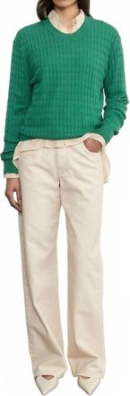 Enza Costa Cashmere Cotton Cable Knit Easy Crew Sweater In Emerald