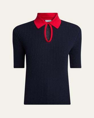 Jil Sander Short-Sleeve Button-Keyhole Polo Shirt