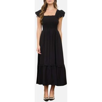 Blu Pepper Smocked Bodice Tiered Maxi Dress in Black at Nordstrom Rack, Size Medium
