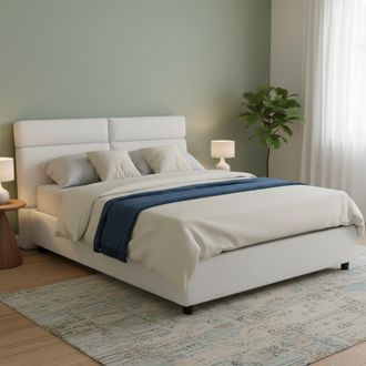 Dmora Cama Matrimonial Asica: Con Colch&oacute;n Incluido, Lavable, Hecha En Italia, Con Almacenamiento, Blanca