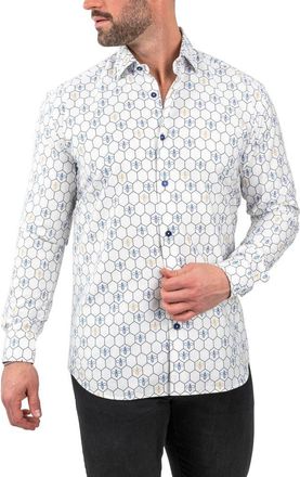 Maceoo Fibonacci Bumblegon White Contemporary Fit Button-Up Shirt at Nordstrom, Size 7