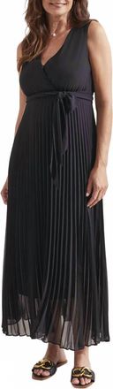 Tribal Sleeveless Plisee Dress With Lining In Black