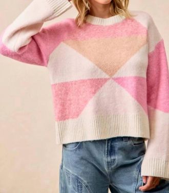 THML Clothing Colorblock Crewneck Sweater In Cream Beige & Pink