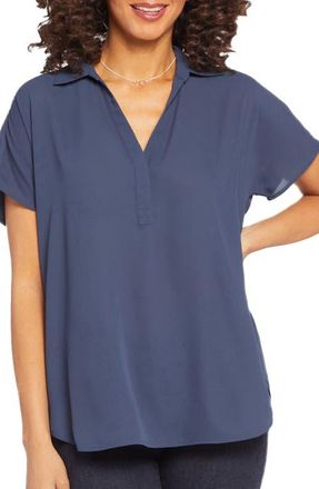 NYDJ Becky Split Neck Woven Top in Oxford Navy at Nordstrom, Size Xx-Small