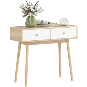 OEM Mesa Consola Con 2 Cajones Dise&ntilde;o Moderno En Roble Y Blanco Para Entrada Sal&oacute;n O Pasillo 86x35x75 Cm