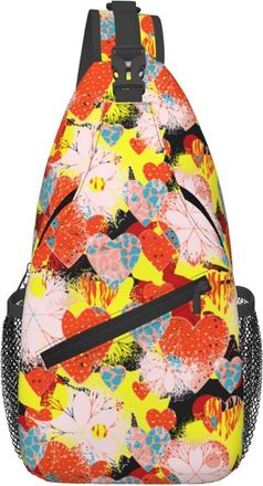 Generic Leopard Flower Hearts Texture Shoulder Bag Adjustable Crossbody Bag With Zipper Daypack For Casual Sports Workout