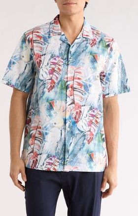 Bugatchi Jackson Comfort Stretch Short Sleeve Shirt in Paradise at Nordstrom Rack, Size Medium