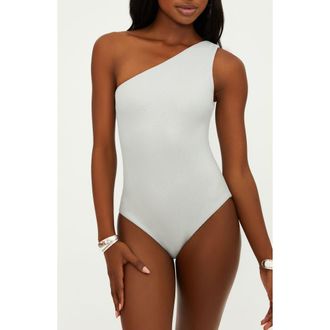 Beach Riot Alba Waffle One-Shoulder One-Piece Swimsuit in Silver Shine at Nordstrom Rack, Size X-Small