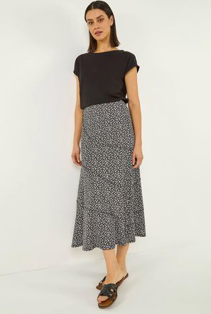 Roman Asymmetric Ditsy Print Midi Skirt