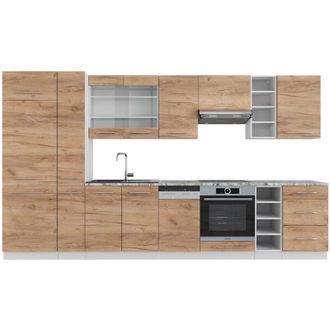Vicco Cucina componibile Fame-Line, Quercia dorata/bianco, 355 cm senza piano di lavoro