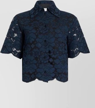 Patou short sleeve lace floral silk nylon top