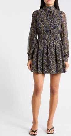 Lulus Shari Paisley Long Sleeve Dress in Black Multi at Nordstrom Rack, Size X-Small