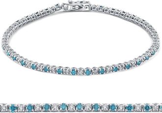 Pompeii3 1 1/2ct Blue and White Diamond Tennis Bracelet 14K White Gold