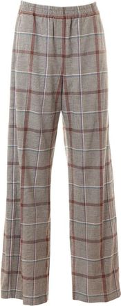 Paul Smith Wide Trousers, female, Brown, L, Wool Blend Checkered Trousers