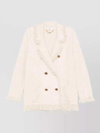 Elisabetta Franchi double breasted fringe blazer gold tone buttons