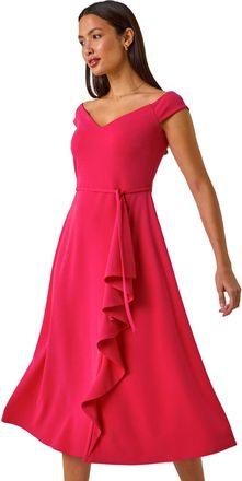 Roman Womens Bardot Ruffle Wrap Dress - Pink - Size 12 UK