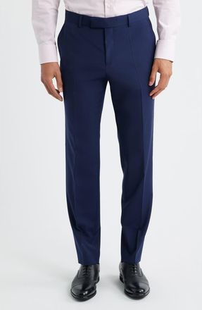 BOSS George Flat Front Wool Suit Pants in Open Blue at Nordstrom, Size 40