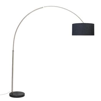 QAZQA Moderno L&aacute;mpara De Arco De Acero Con Pantalla De Tela Negra 50 Cm - Xxl Textil /acero Alargada Adecuado Para Led Max. 1 X 60 Watt - Qazqa