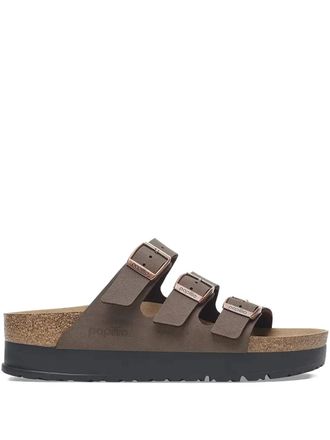 Birkenstock Florida slippers met plateauzool en drievoudige gesp - Bruin