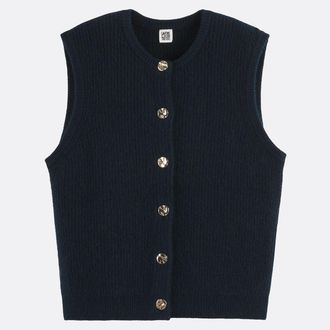 La Redoute Collections Vest met knoopsluiting, ronde hals, grof tricot