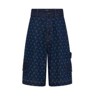Marine Serre Denim Shorts, male, Blue, Size: M Moon denim bermuda shorts