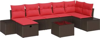 vidaXL Conjunto De Sof&aacute; De Jard&iacute;n 8 Uds. Marr&oacute;n Rat&aacute;n Sint&eacute;tico Vidaxl