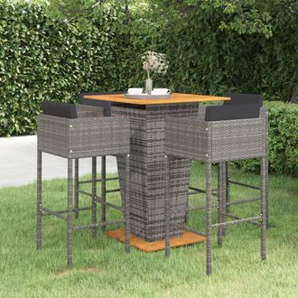 vidaXL Set Muebles De Bar Jard&iacute;n 5 Pzas Y Cojines Rat&aacute;n Sint&eacute;tico Gris Vidaxl