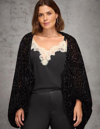 Live Unlimited London Womens Black Burnout Velvet Kimono Jacket - Size: 14