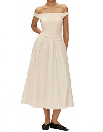 Elodie Vera Off Shoulder Midi Dress In Ecru