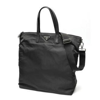 Prada Black Nylon Leather Shoulder Bag Tote Bag (Pre-Owned)