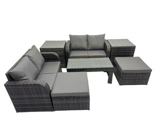 Fimous Garden Outdoor Furniture Set with 2 Side Tables 2 Big Stools in Dark Grey