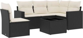 vidaXL Set De Sof&aacute;s De Jard&iacute;n 6 Piezas Y Cojines Rat&aacute;n Sint&eacute;tico Negro Vidaxl