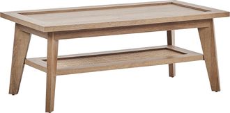 Beliani Beliani - Mesa De Centro Madera Clara 100 X 50 Cm Rat&aacute;n Estante R&uacute;stico Simla