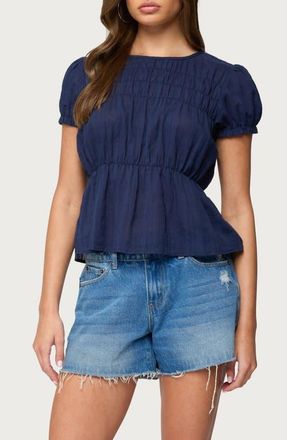 Edikted Maricella Peplum Top in Navy at Nordstrom, Size X-Small