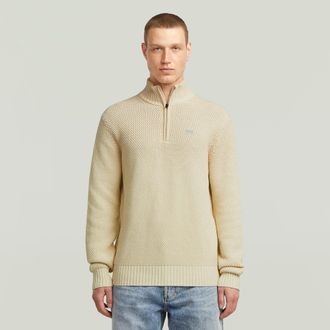 G-Star Honey Comb Structure Skipper Knit - Wit - Heren