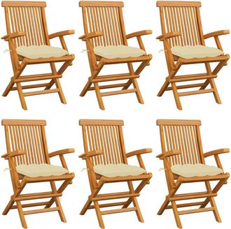 vidaXL Vidaxl - Sillas De Jard&iacute;n 6 Uds Madera Teca Con Cojines Crema Blanco