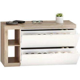 Dmora Scarpiera Lorenzana, Mobile Portascarpe un Ripiano, Cassetti Made in Italy, 20 Paia, 138x35x75h cm Bianco Lucido