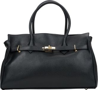 Estro & Luminara Grote Leren Handtas - Dames - Handtassen - Zwart - ONE Size - Leer - Tassen