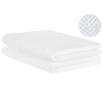 Beliani Beliani - Conjunto De 2 Toallas De Algod&oacute;n Blanco Patr&oacute;n Chevron Textura Suave Ba&ntilde;o Mitiaro