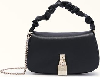 Furla Artemis Crossbody Mini Nero Black Padded Sidney Calf Leather + Scrunchie Handle Woman