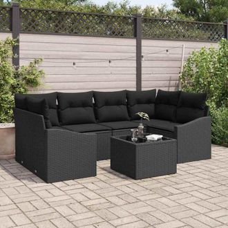 vidaXL Conjunto De Sof&aacute; De Jard&iacute;n Manual 7 Pcs Negro 55 X 55 X 37 Cm Vidaxl