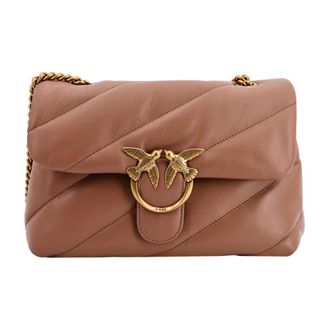 Pinko Cross Body Bags, female, Brown, ONE SIZE, Beige Matelass Leather Shoulder Bag