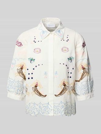 Rich & Royal Regular Fit Bluse aus Baumwoll-Leinen-Mix mit Stitchings in Offwhite, Gr&ouml;&szlig;e 34