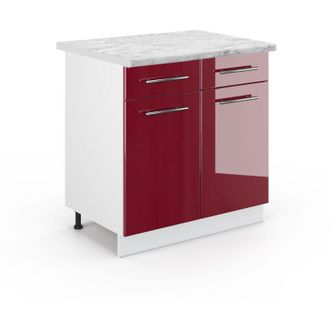 Vicco Mueble Bajo De Cocina Fame-line, Rojo Burdeos Alto Brillo, 80 Cm, Et M&aacute;rmol