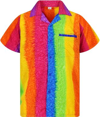 V.H.O. Funky Hawaiian Shirt, Shortsleeve, Rainbow-Vertical, Multicolored, 6XL