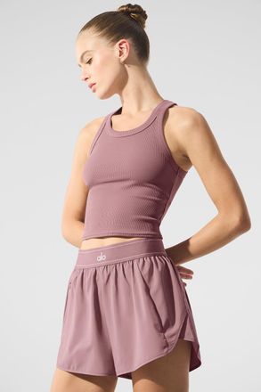 Alo | Goddess Ribbed Go-To Tank Top in Smoky Quartz Brown, Size: Medium