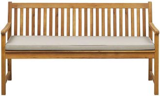 Beliani Banco De Jard&iacute;n De Madera De Acacia Clara 160 Cm Listones Coj&iacute;n Gris Pardo Para Exterior Estilo R&uacute;stico Vivara