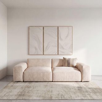 Maisons du monde Sof&aacute; de 2/3 plazas en tejido de poli&eacute;ster acanalado color beige con funda extra&iacute;ble