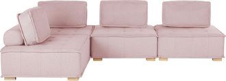 Beliani Beliani - Sof&aacute; Esquinero 4 Plazas De Poli&eacute;ster Rosa Madera Clara Modular Moderno Tibro